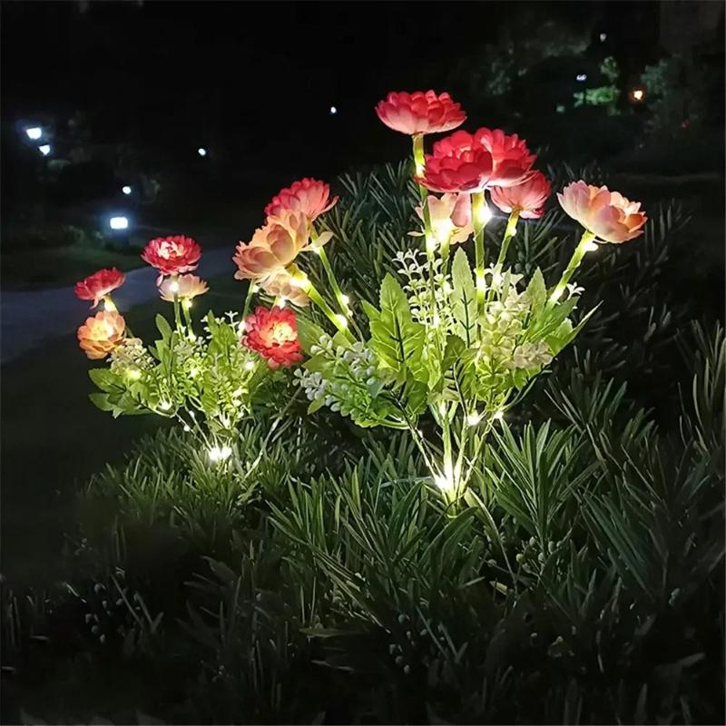 Solar Lotus Flower Lawn Lights with Snow Effect, Waterproof Outdoor Garden Stake Lamp for Patio Wedding Mother's Day Decor