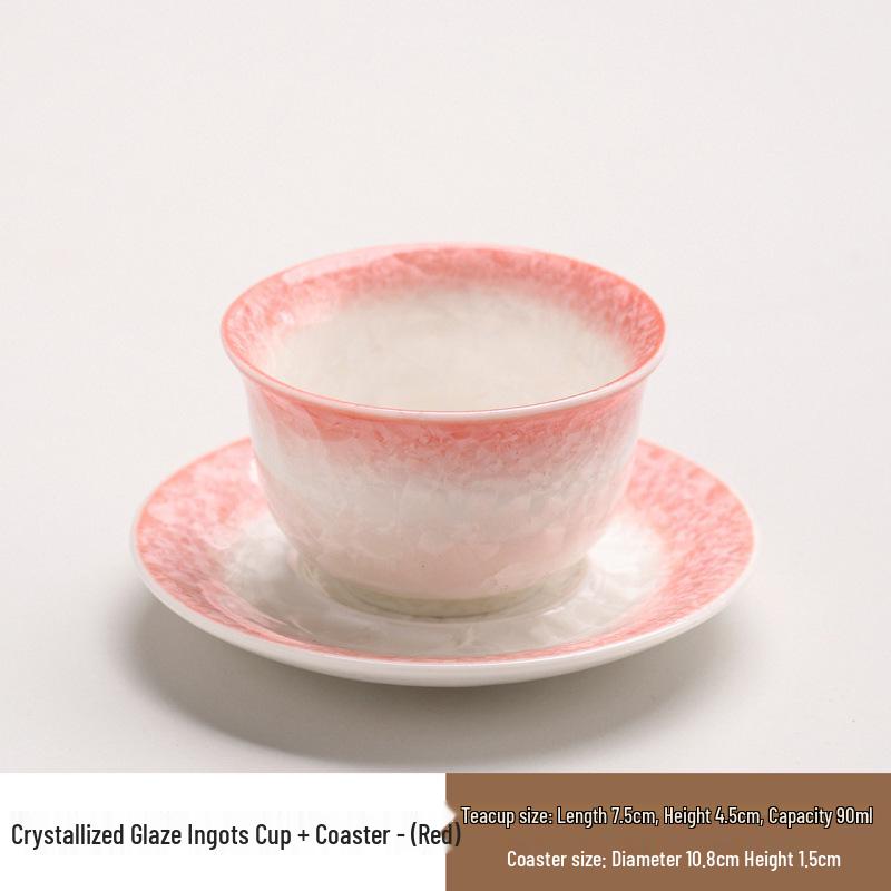 Elegant Crystalline Glaze Ceramic Teacup Set with Coaster - High-Grade Gongfu Tea Brewing & Tasting Cup