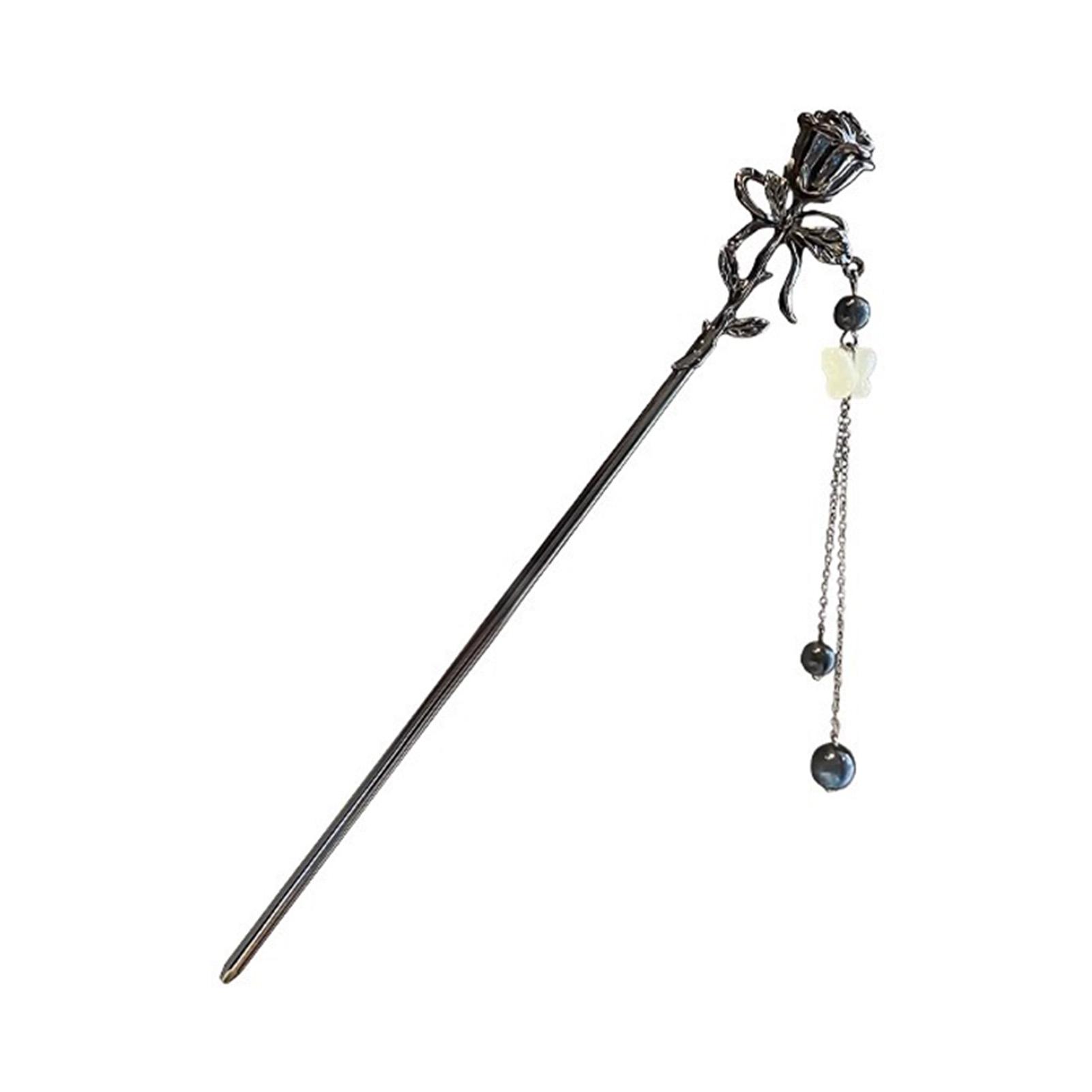 

Neo Chinese Style Hairpin For Women Elegant Black Rose Tassel Hair Stick Trendy Metal Flower Hair Pin Girls Hair Accessories