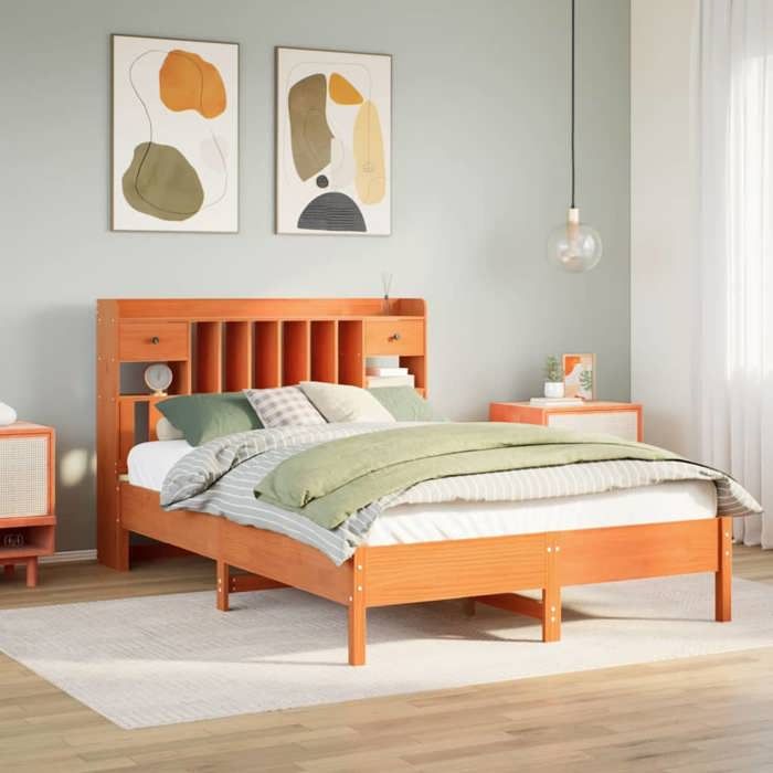 VidaXL Lit bibliothèque sans matelas cire marron 160x200 cm pin massif 3322905