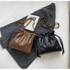 IELGY Soft Leather Drawstring Bucket Bag Retro Chain Shoulder Crossbody Fashion Embroidery Thread Pouch