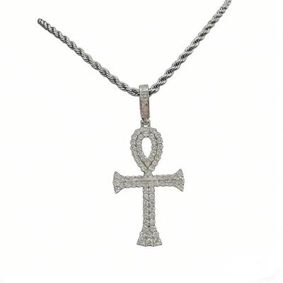 Egyptian Ankh Cross Pendant Necklace Iced Out Moissanite Hip Hop Copper Jewelry For Men Women
