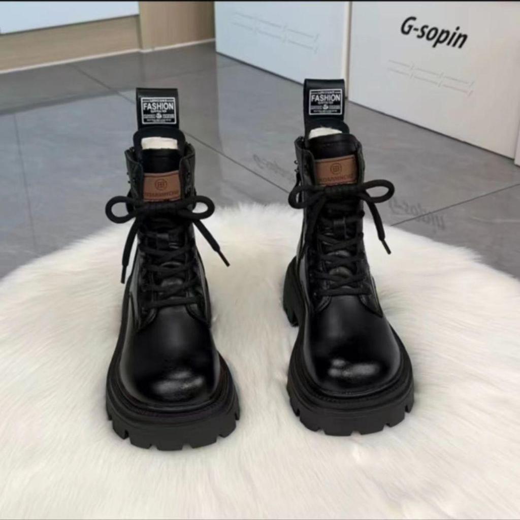 Women's Genuine Leather Martin Boots - Winter Velvet, Thick Warm, White Fur, Non-Slip, Wear-Resistant Snow Boots