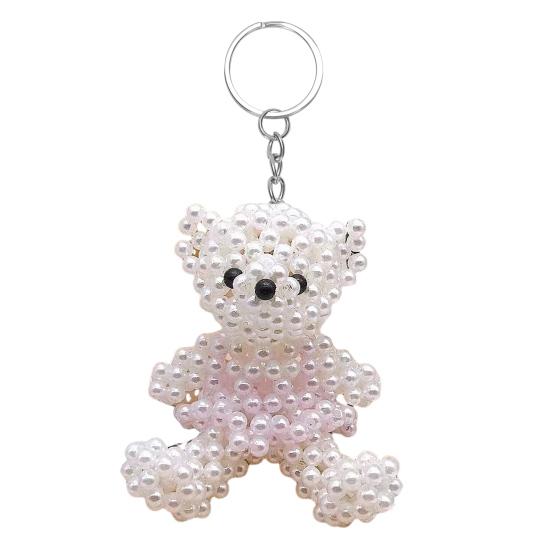 Faux Pearl Bear Rabbit Keychain Pendant Handmade Braided Lightweight Charm Key Chain Backpack Bag Accessory