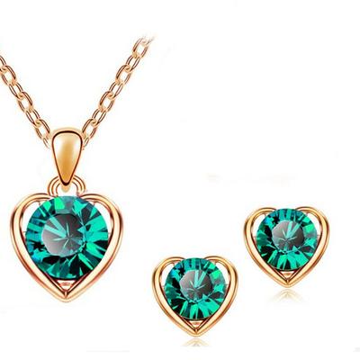 Fashion Versatile Fashion OL Simple Crystal Heart Necklace Stud Earrings