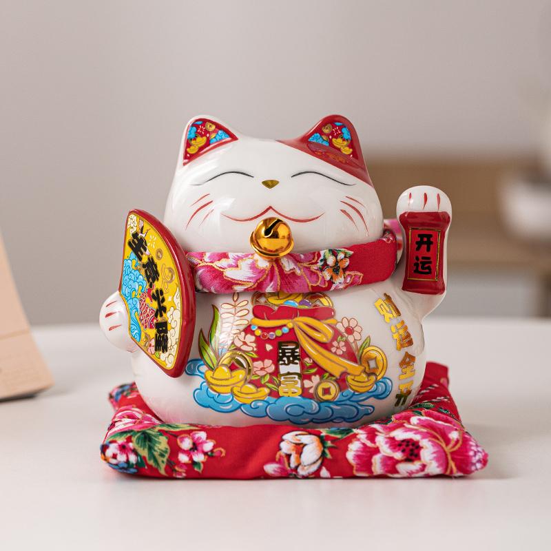6 Inch Ceramic Lucky Cat Money Box Ornament Maneki Neko Decoration Figure Feng Shui Fortune Cat Business Gift