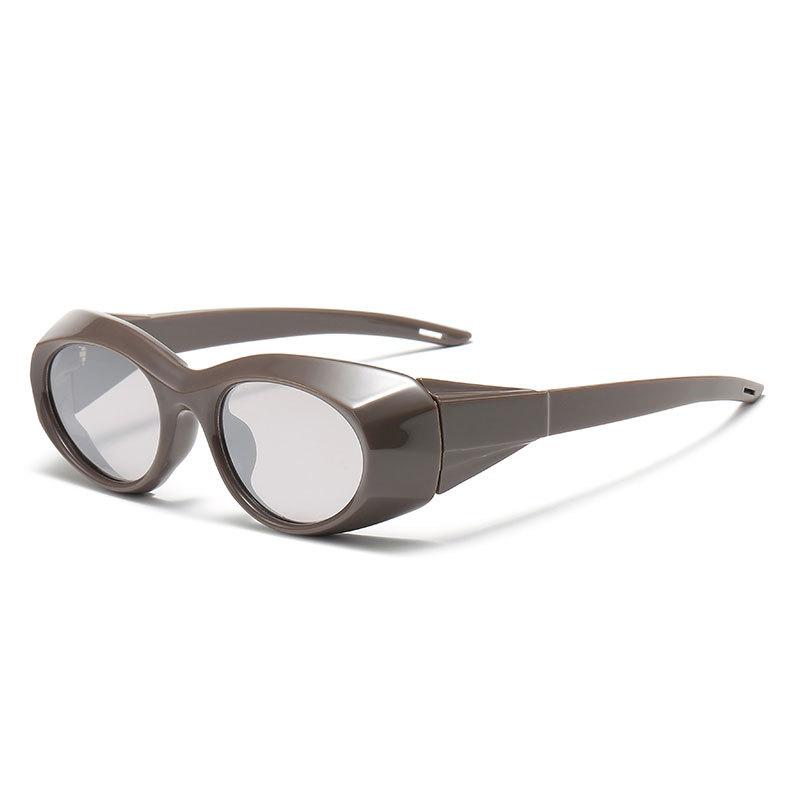Fashion Oval Sunglasses Y2K Sporty Sun Glasses for Women Men UV400 Protection Metallic Silver Shades Hip Hop Streetwear