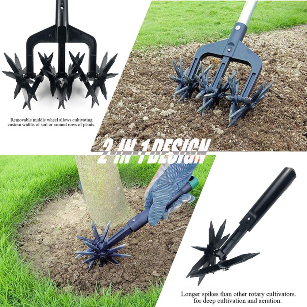2 In 1 Garden Aerator Ventilated Scarifier Gardening Rotary Tiller Rotary Cultivator Tool Soil Plowing Tool for Garden Lawn Tool