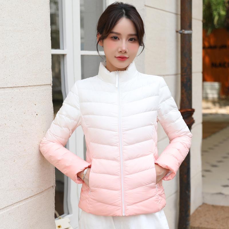 Light and gradual change down jacket women's short new fashion duck down versatile slim stand-up collar jacket