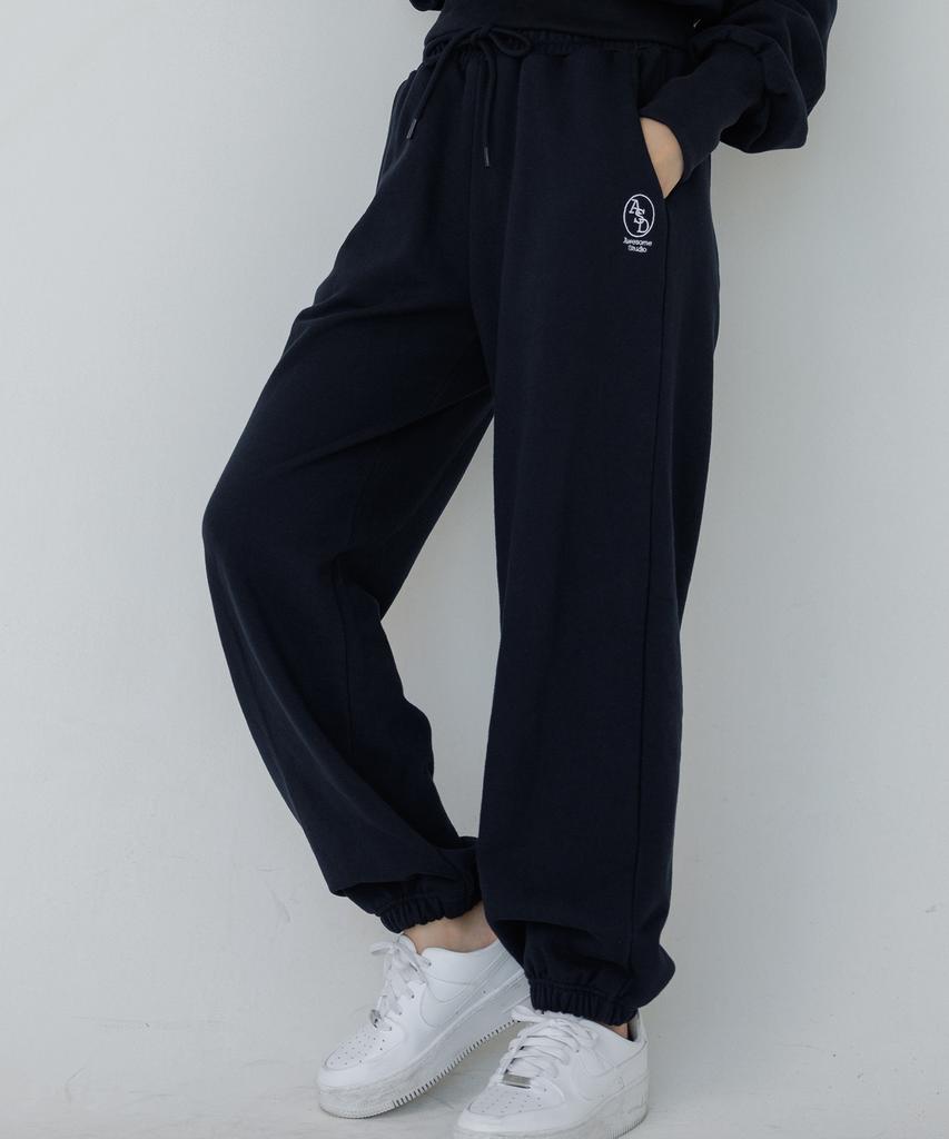 AWESOME STUDIO Women'S Signature Embroidered Sweat Jogger Pants Vintage Navy