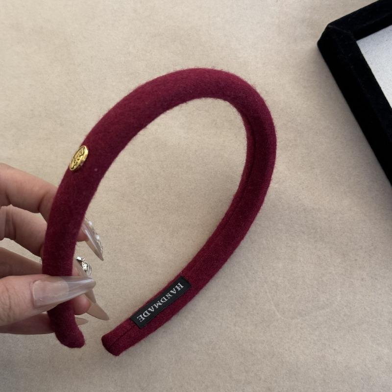Small Gold Medal Colored Woolen Velvet Faceband - Simple Autumn/Winter Pure Color Thin Style Headband for Hair