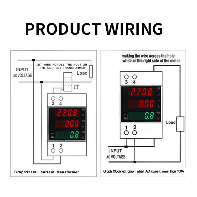 D52-2058 Wattmeter Din rail Volt Current Meter, Specification: AC80-300V Built-in CT