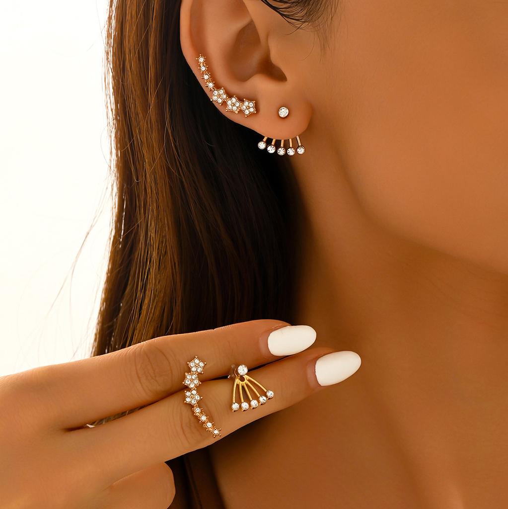 Flowers Ear Climbers Stud Earrings for Women Small Trend Flower Cuff Crawler Earrings for Bride Plated White Cubic Zirconia Stud Earrings Wedding