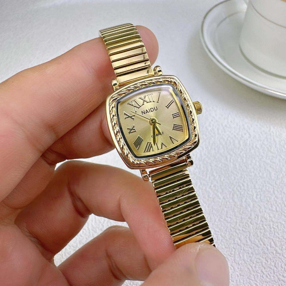 Vintage Women Gold Sliver Square Dial Roman Quartz Watch Fashion Bamboo Band Wristwatch Relogio Clock Ladies Dropshipping