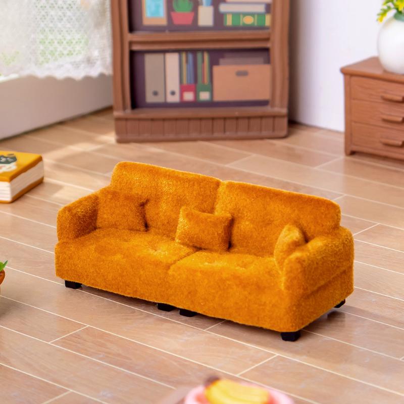 1Pcs 1:30 Scale Portable Brown Flocked Miniature Sofa Model For Doll House Decor Mini Living Room Furniture Pretend Play High Quality Toys