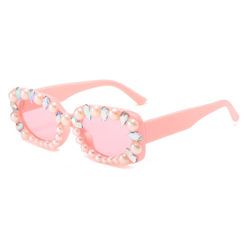 Pearl Sunglasses Women, Temperament Personality Diamond-Set Square Glasses, Hip-Hop Sunglasses
