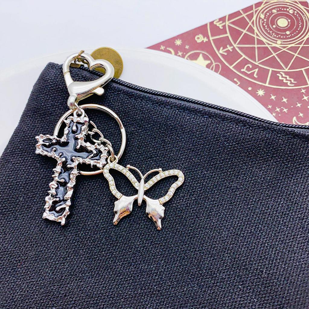 Stylish Key Chain Flash Diamond Butterfly Keyrings Thorn Crucifix Keychains for Women Girls Versatile Phone Decorations