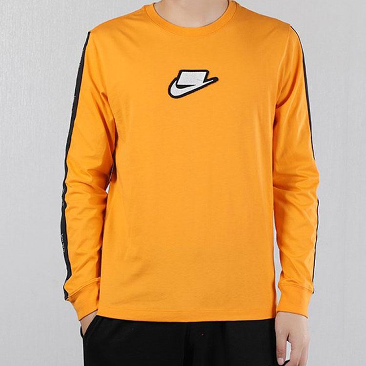 Nike Long-Sleeve Crew Neck Sweatshirt with Logo Print Men Tops Yellow CI6215-886