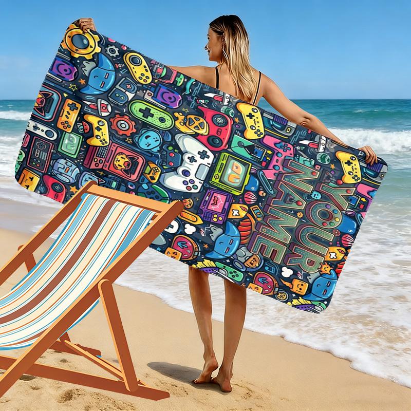Name Custom Gamer Print Beach Towel, Large Soft Quick Dry Towel for Beach Camping Swimming