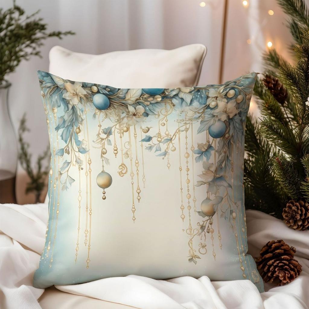 Eleganter, weihnachtlicher Kissenbezug mit Hirschmotiv und goldenen Akzenten