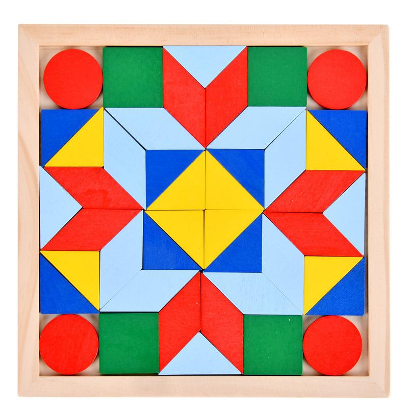 Hexagon Tangram Puzzle Wooden Jigsaw 7 Pieces for Children and Adults Challenging Brain Training Logic Toy Home Play
