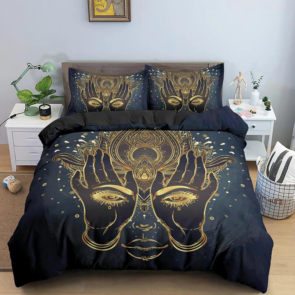 Bohemian Lotus Mandala Flower Bedding Set Twin Queen Size Duvet Cover Pillowcase for Kids Adults Home Textile