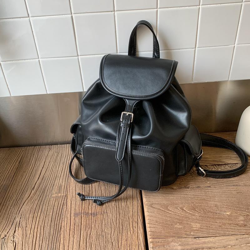 Simple and Fashionable Soft Leather Backpack Bag 2025 Summer New Large-capacity Backpack College Student Drawstring Schoolbag Women's Bag