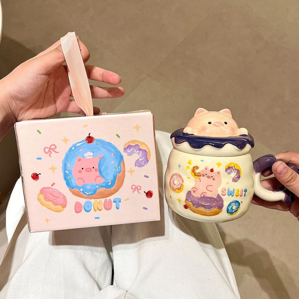 High-value ins mug with lid ceramic water cup couple coffee breakfast cup birthday gift souvenir