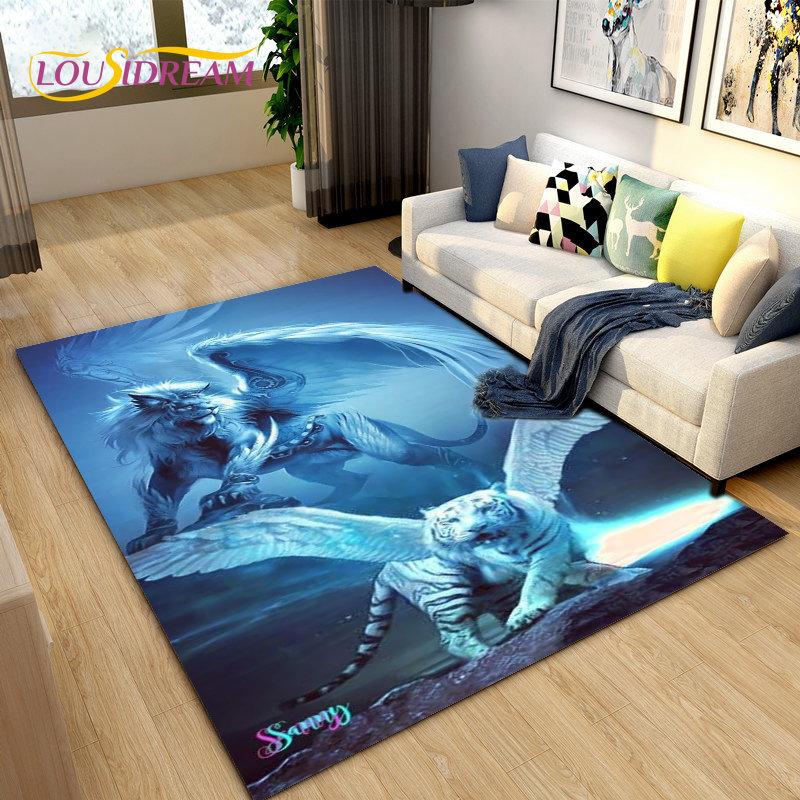 3D Beast Lion Cartoon Animal Area Rug Carpet for Living Room Bedroom Playroom Sofa decor home Non-slip rug Floor Mat Soft