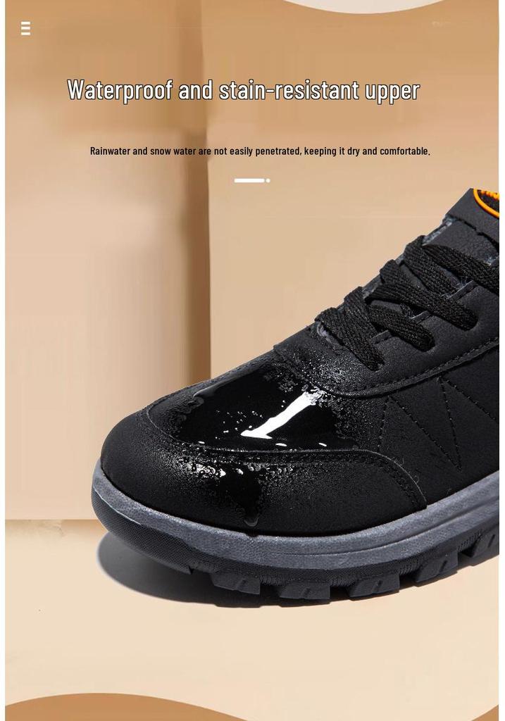 Men's Waterproof Leather Walking Shoes - Velvet Lined, Non-Slip, Warm Winter Casuals for Middle-Aged and Elderly.
