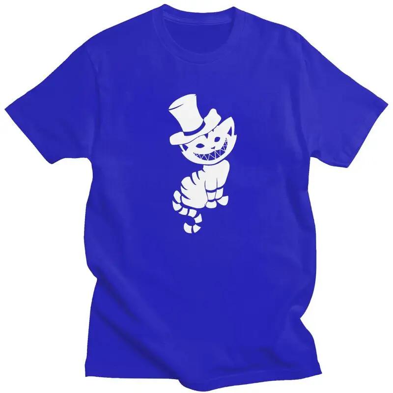 Alice in Wonderland Anime T Shirt Men 100% Cotton Tshirt Graphic Tees Short Sleeved Halloween Cheshire Cat T-shirt Slim Apparel