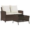 VidaXL Garden Sofa 2-seater Cushions Table Brown Wicker, Outdoor Sofa, Garden Loveseat, Sofa of 4103846
