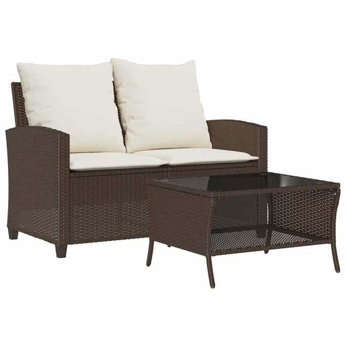 VidaXL Garden Sofa 2-seater Cushions Table Brown Wicker, Outdoor Sofa, Garden Loveseat, Sofa of 4103846