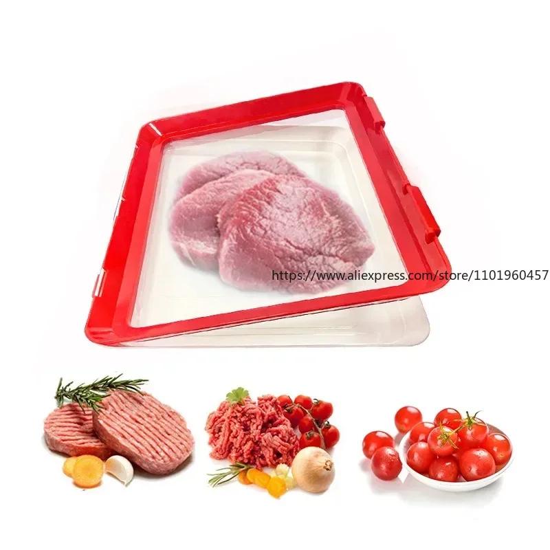 Vacuum Food Container Food Preservation Tray Fresh-keeping Meat Dishes Refrigerator Storage Container Kitchen Storage Tray 2PCS