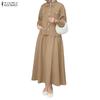 ZANZEA Women Long Sleeve Blouse and Skirts Muslim Casual Two Piece Suit Sets