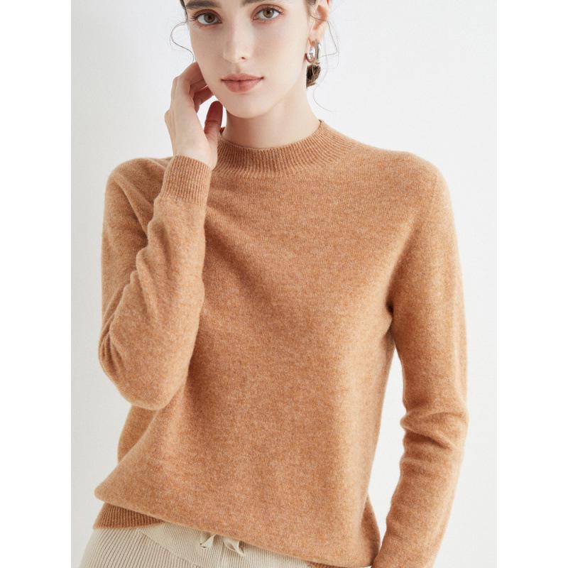 Women's Slim-Fit Autumn Sweater, Fashionable Half-High Neck, Versatile Pure Wool for Layering or Outerwear, Skin-Friendly.