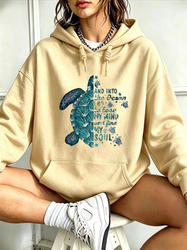 Autumn and Winter Ocean Soul Turtle Pattern Hooded Sweatshirt Loose Long-Sleeved Street Fashion Couple Hoodie Top