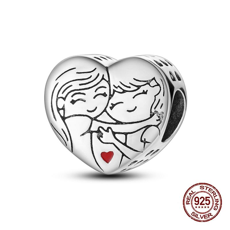 Copper Heart Dog Cat Warm Family Charms Beads Fit 3Mm Original Bracelets Fine Diy Mother'S Day Jewelry Gift