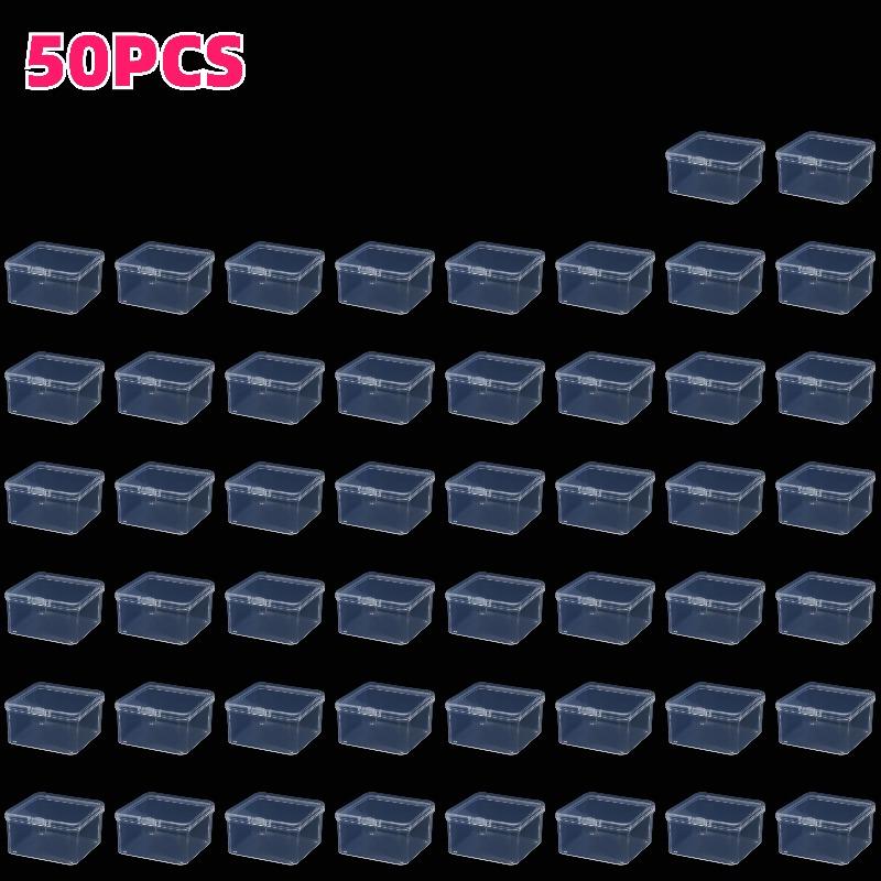

50pcs Clear Snap-Fit Lid Plastic Storage Boxes Stackable Organizer Small Square Boxes for Crafts Jewelry DIY Beads Container Set