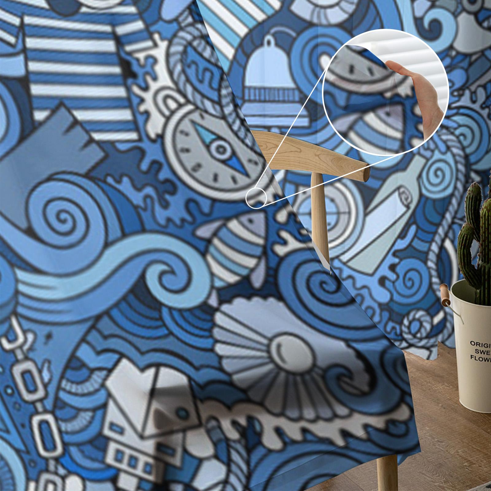 Абстрактные морские и прозрачные шторы для гостиной — фото 4