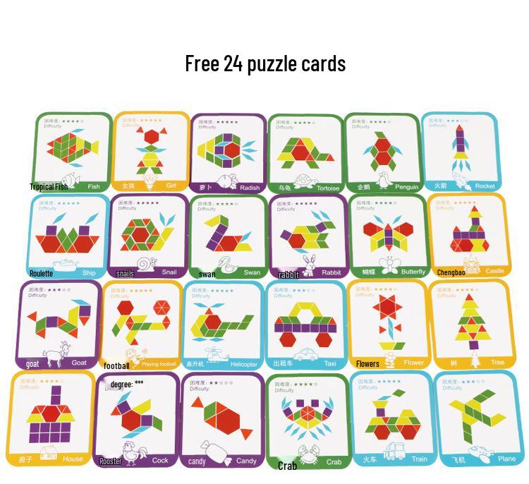 155-Piece Wooden Tangram Puzzle: 3D Geometric Shapes for Early Education and Creativity