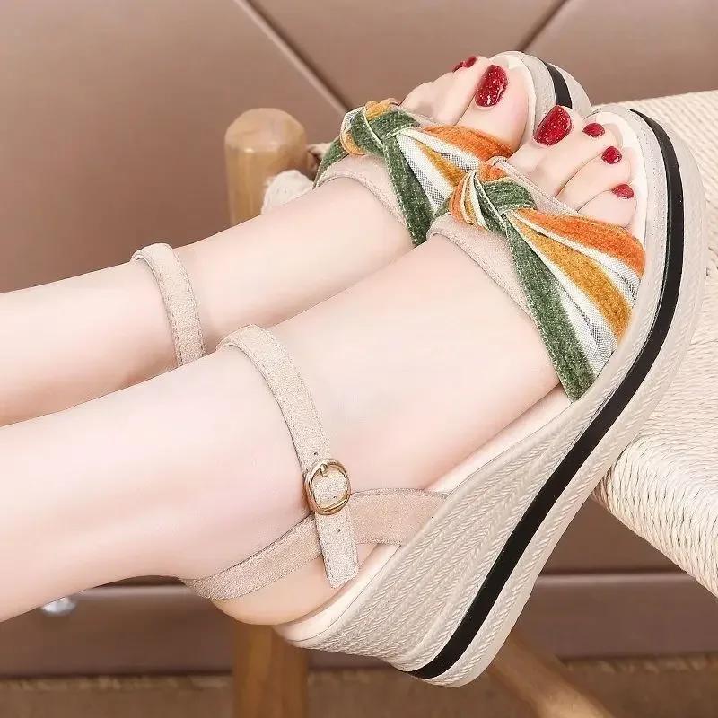 Fashion Ladies Shoes Orthopedic Summer 2025 Roman Style Footwear with High Heels Sandals for Women Leather Wedge Heel Asian Size Comfort