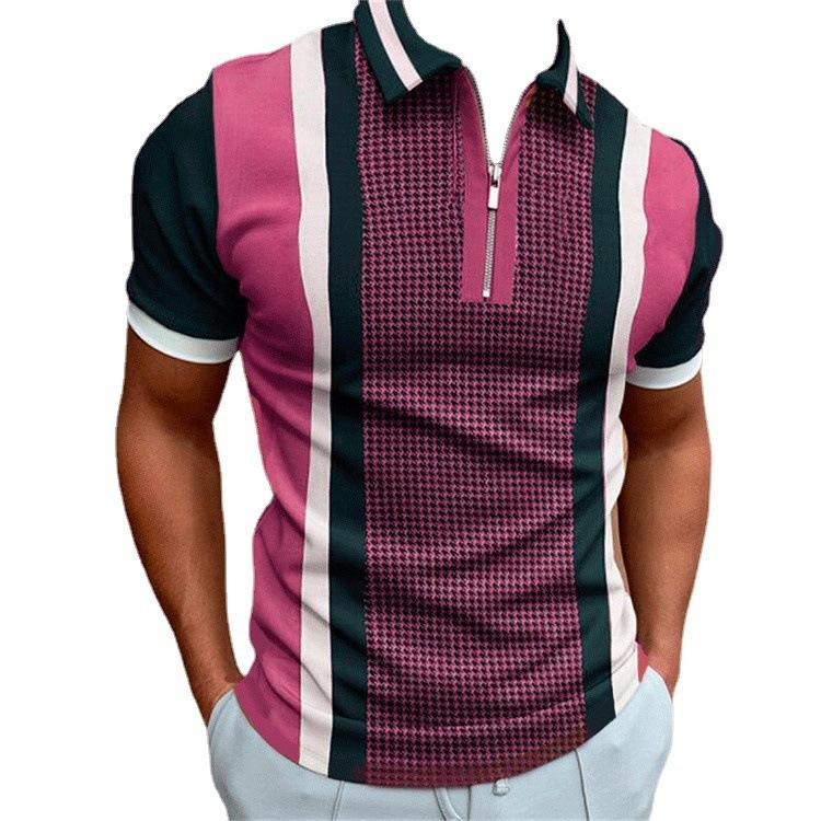 Men's summer new printed lapel polo shirt men's short-sleeved men's colourful casual tight tops