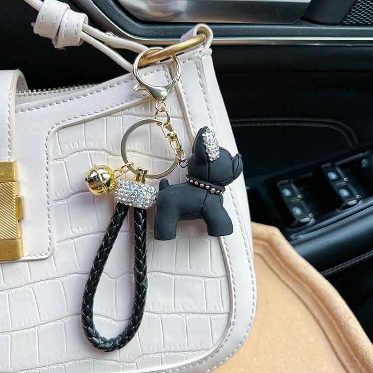 Bulldog Resin Lovely Cartoon Keychain With Shiny Diamonds Perfect For Key Car