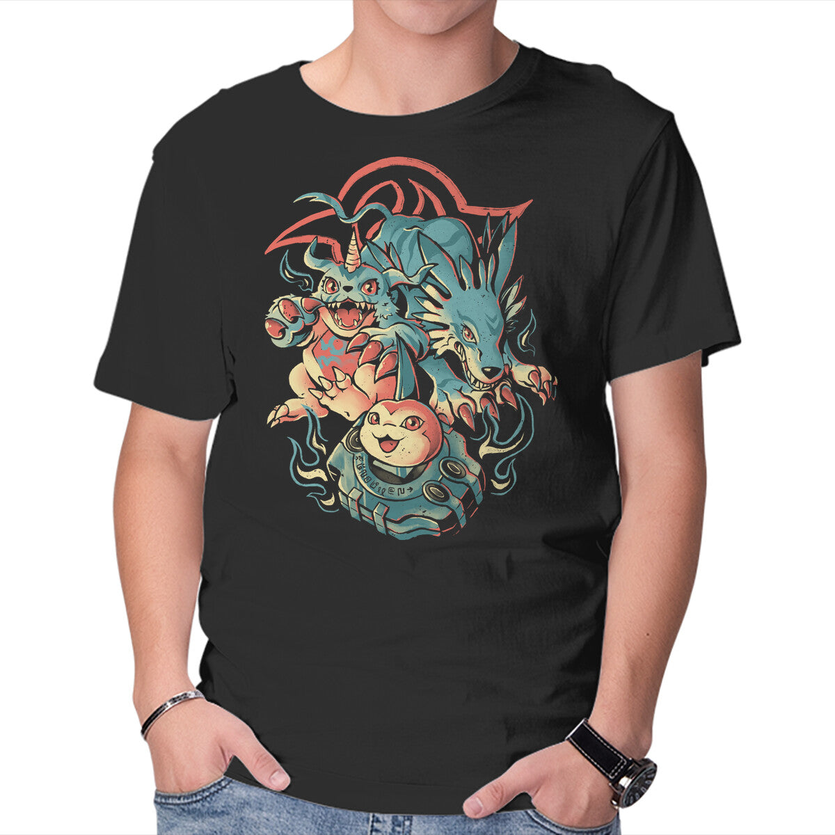 Unisex Crew Neck T-Shirt Digital Wolf Evolution Graphic Short Sleeve Casual Tee L