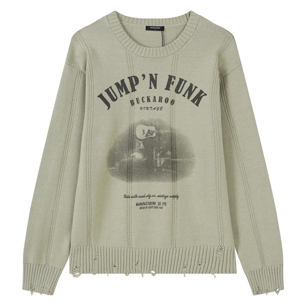Burkeru Women S Round Neck Artwork Damaged Point Pullover Green Green_F