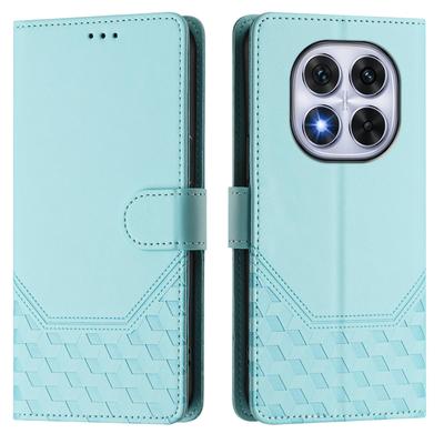 For Xiaomi Redmi Note 14 Pro+ 5G/Note 14 Pro 5G/Poco X7 5G Case Imprinted Honeycomb RFID Blocking Leather Phone Cover with Strap