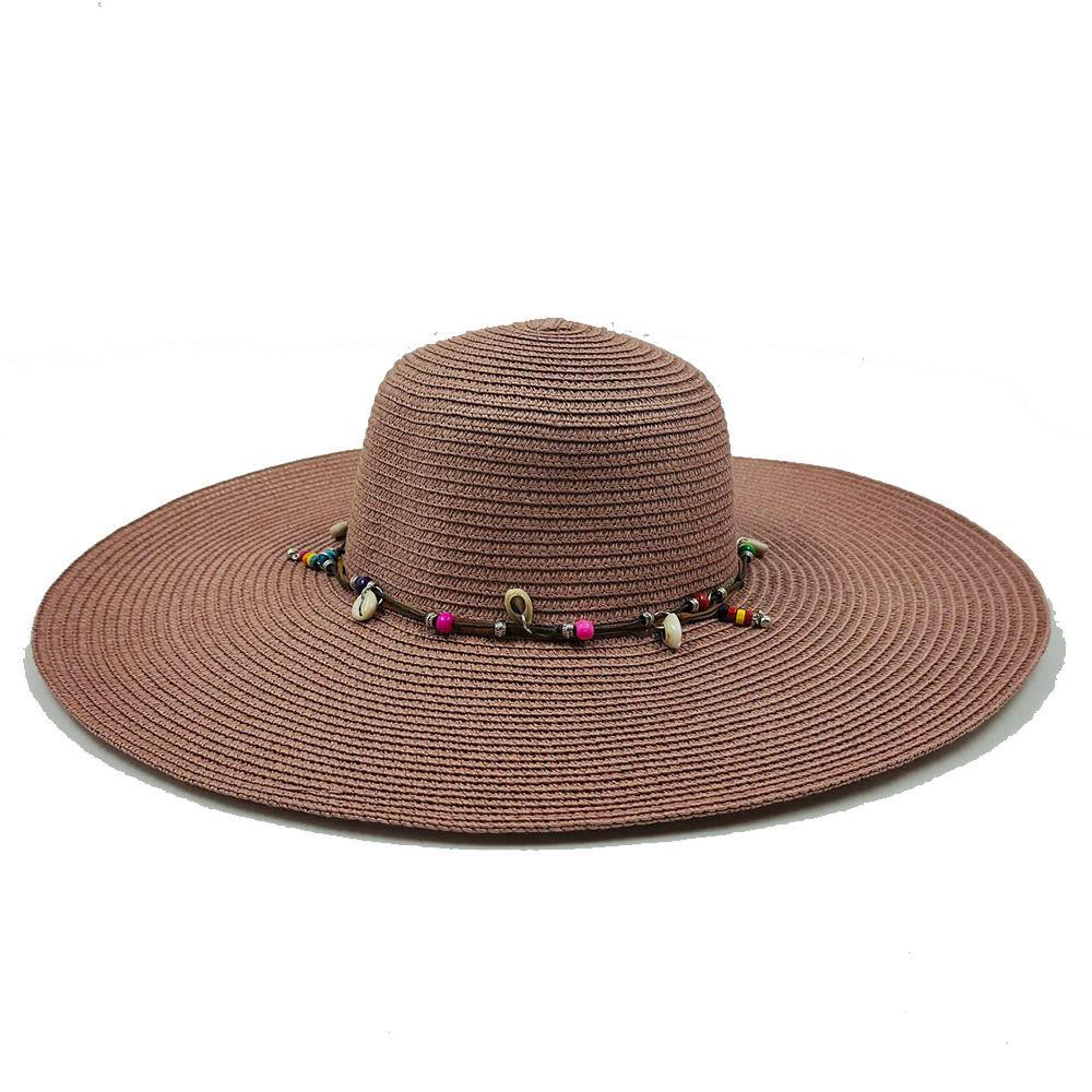 Ladies' Summer Straw Hat 13CM Large Brimmed Beach Hat Sunshade Hat Outdoor Beach Travel Hat Foldable