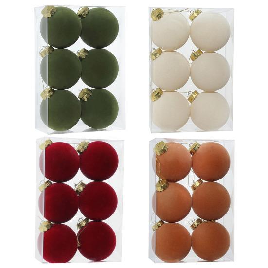 6Pcs Christmas Ball Ornaments Flocking Rustic Distressed Hanging Balls with Loop Farmhouse Xmas Decoration