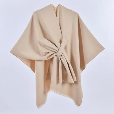 Damen Herbst & Winter Doppelseitiger Faux-Kaschmir Umhang Schal - Einfarbig mit Schlitz